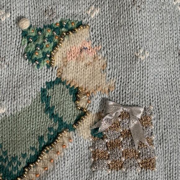 Vintage 90s Marisa Christina Christmas Pastel Blue Knit Cardigan Sweater Plus 2X - Picture 14 of 16
